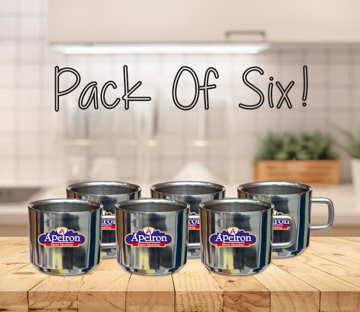 Apeiron Stainless Steel Double Wall Cup Tea & Coffee Cup (Pack of 6) (Normal Plain)