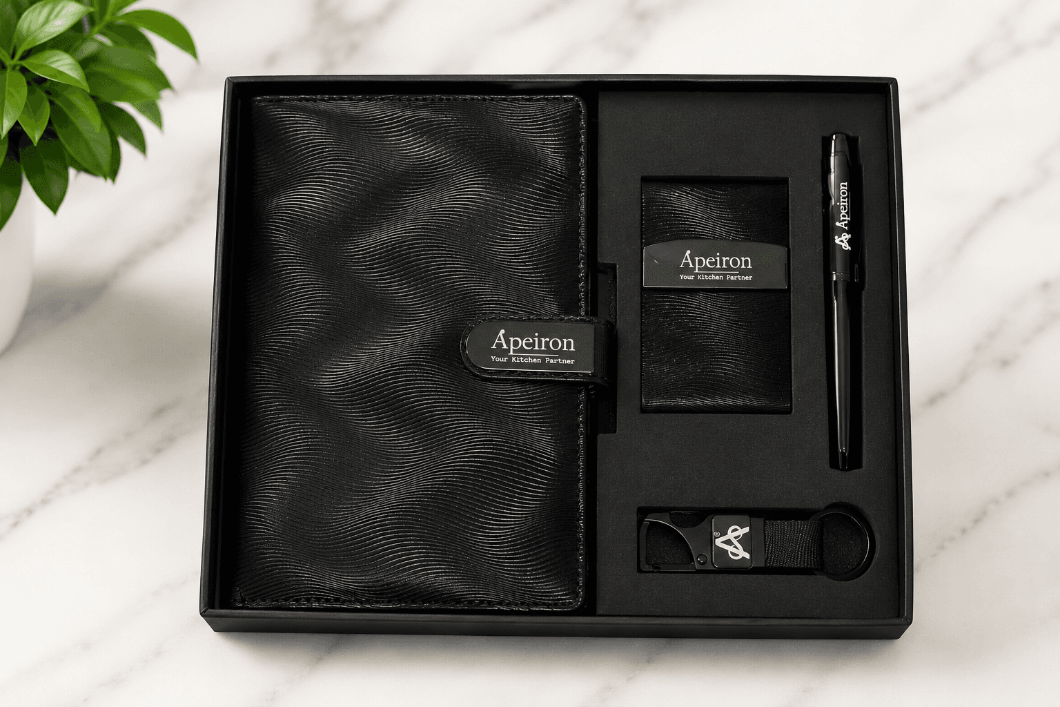  Black Colour Dayri, Card Holder, Pen & Keychain Set Of 4