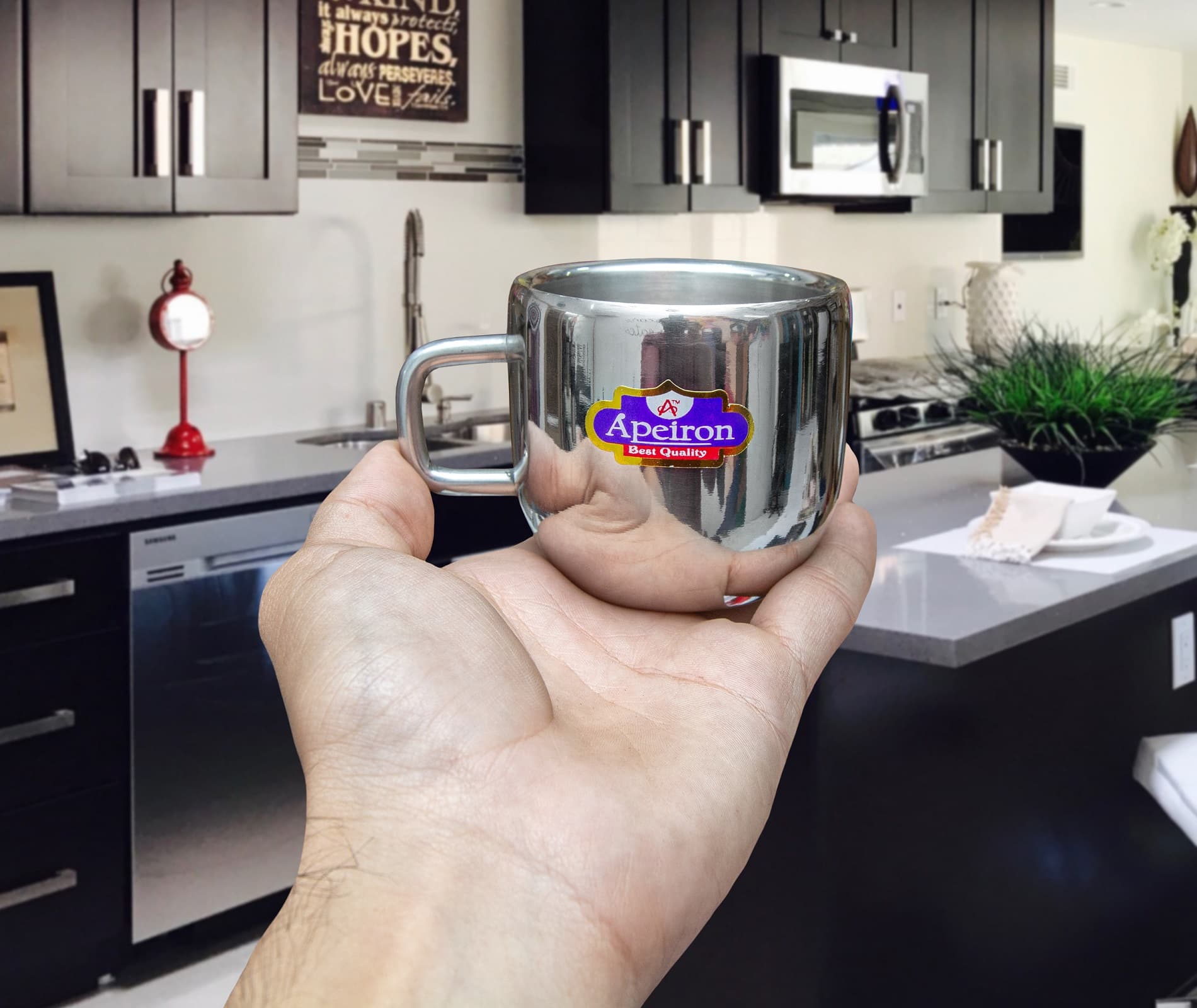 Apeiron Stainless Steel Double Wall Cup Apple Shape Tea & Coffee Cup (Pack Of 6)