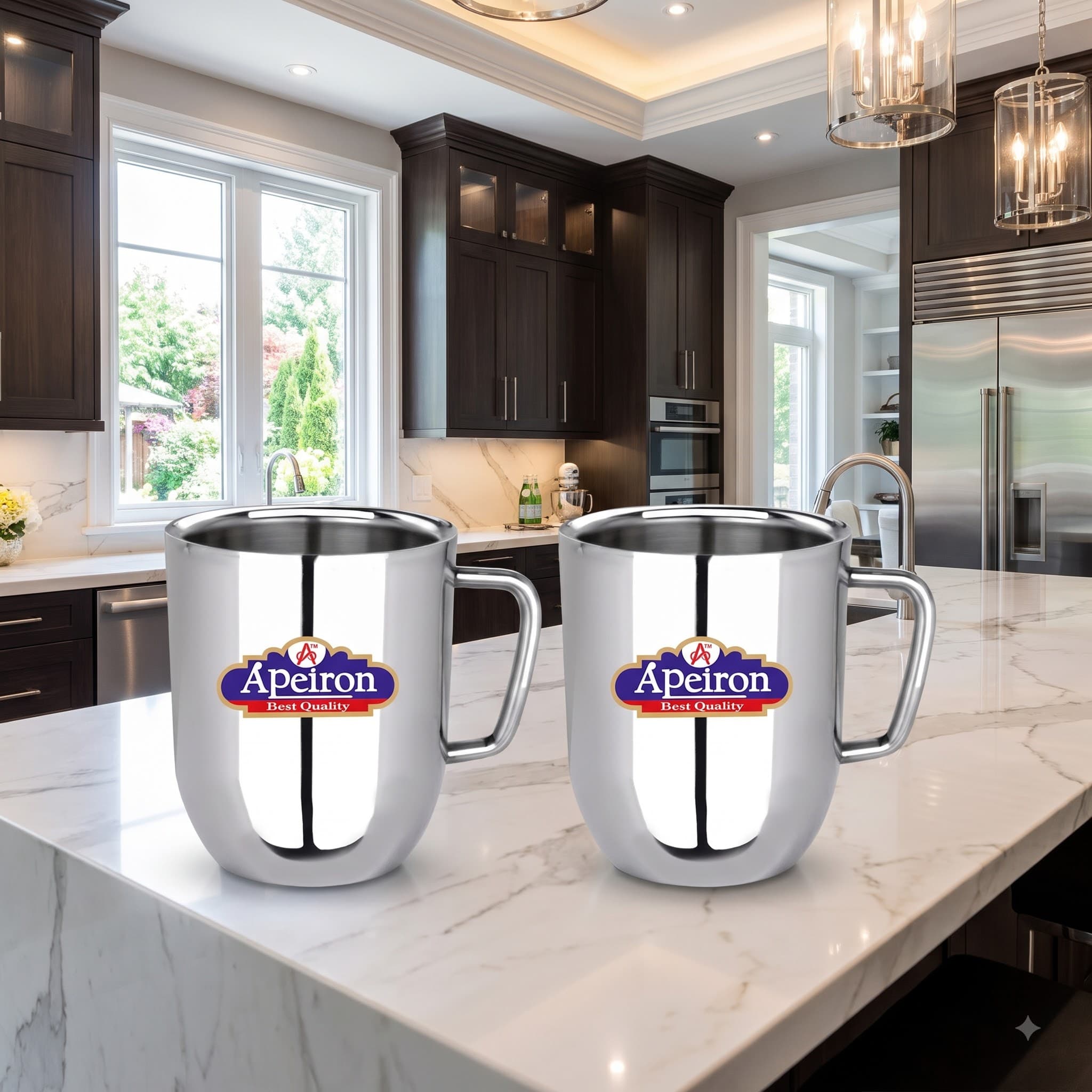 Apeiron Stainless Steel Double wall Mug Coffee & Tea Cute Mug 300ml (Set of 2)